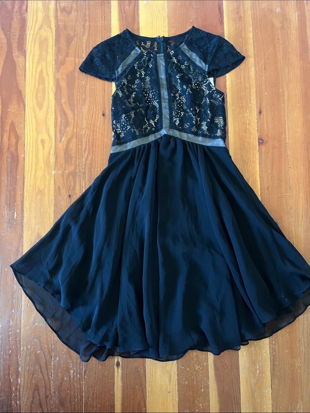Black Lace Bodice Chiffon Dress